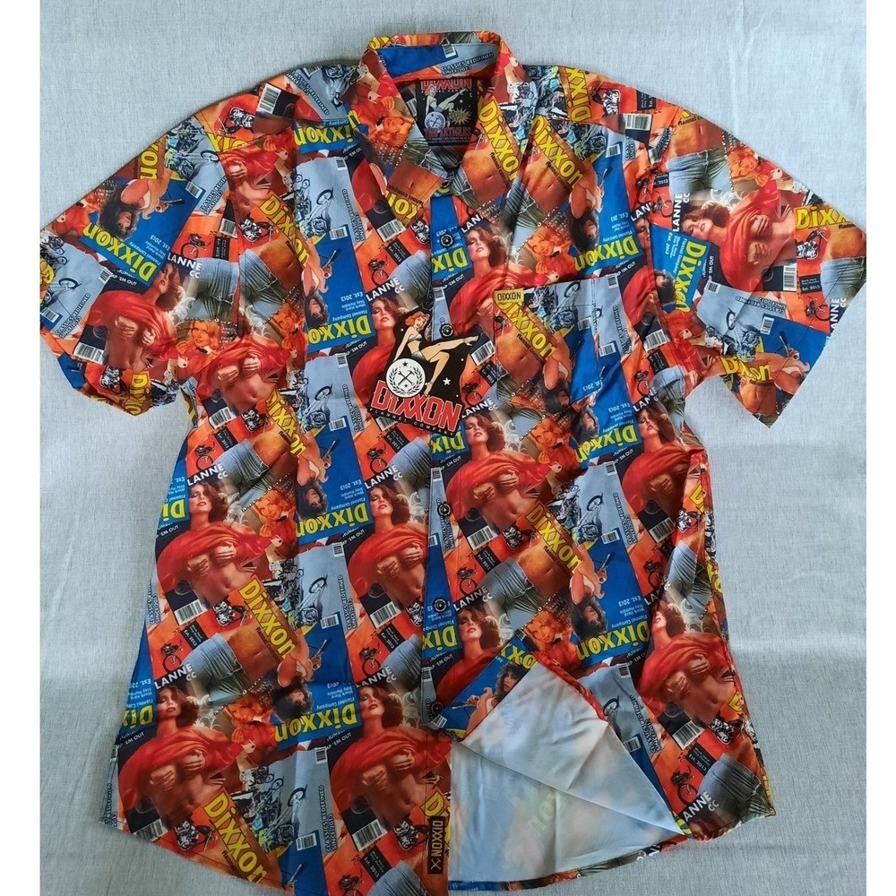 Dixxon Men Large The Article All-over Print Multicolor Party Buttons Shirt NWT
